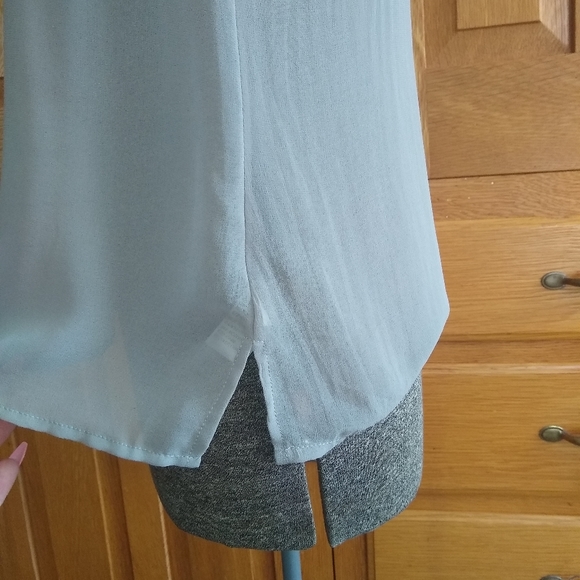 Lucca Couture gray studded collar sheer chiffon short sleeve top - Picture 8 of 12